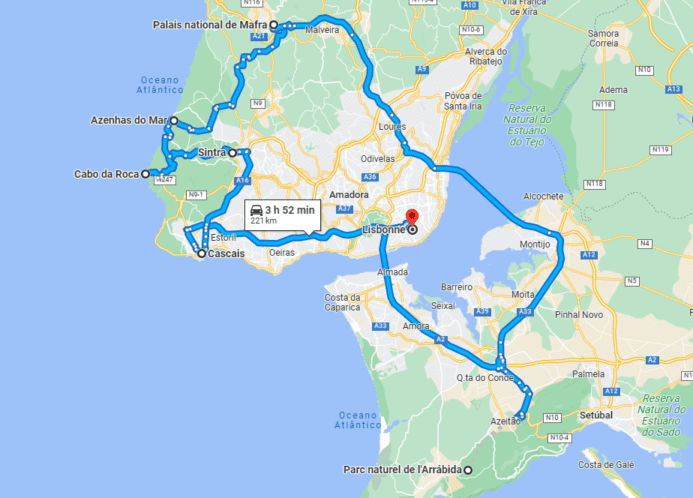 Carte road trip Portugal 7 jours