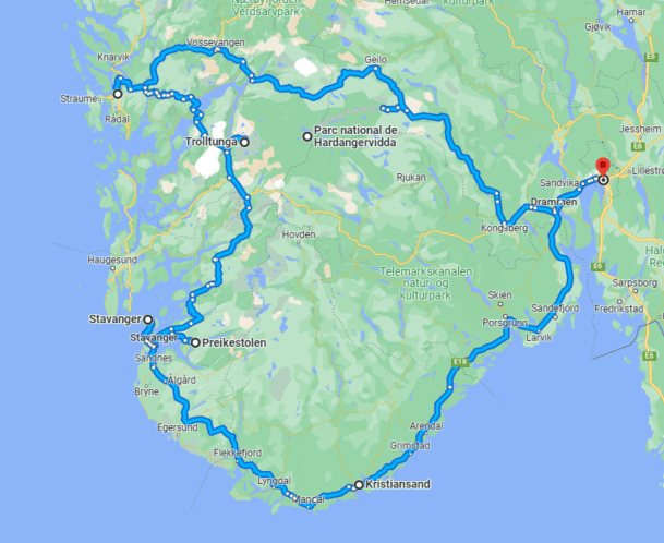 Carte circuit en Norvège de 7 jours