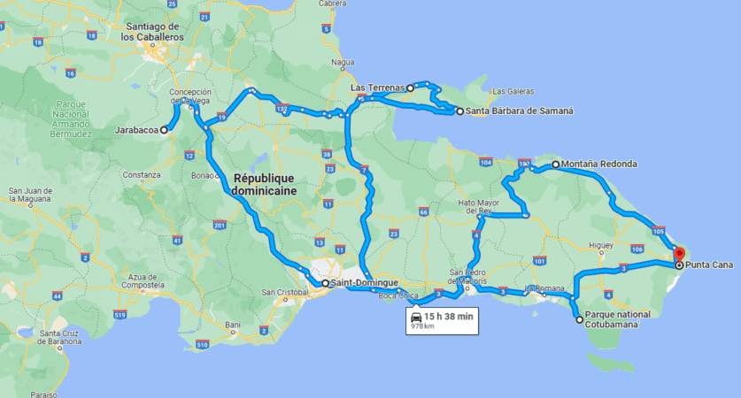Carte itinéraire de 15 jours en République dominicaine
