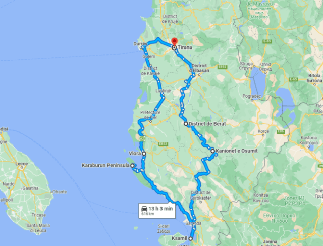 road trip albanie 7 jours carte